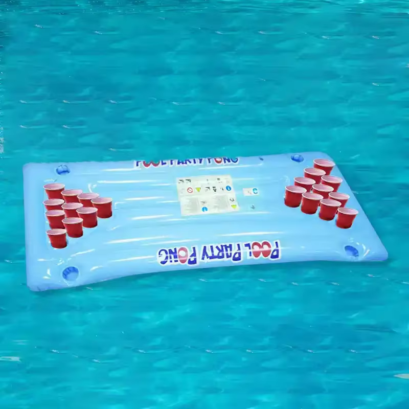 Table flottante gonflable pour beer pong – Tapis flottant pour boissons de piscine avec porte-gobelets et bac à glace pour divertissement aquatique