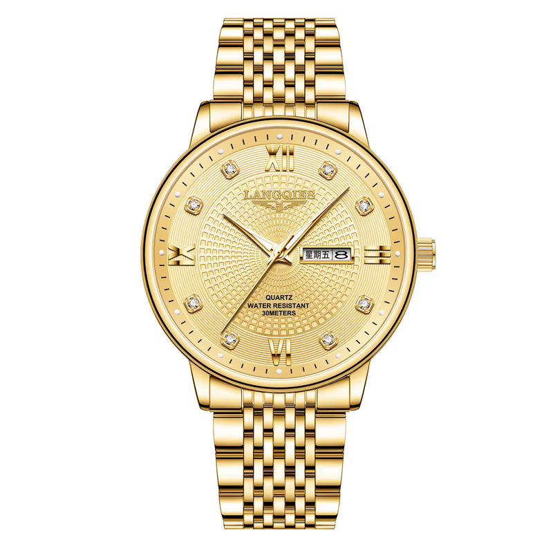 Montre à bracelet en acier pour homme - Montre à quartz étanche et lumineuse avec affichage de la date et du jour