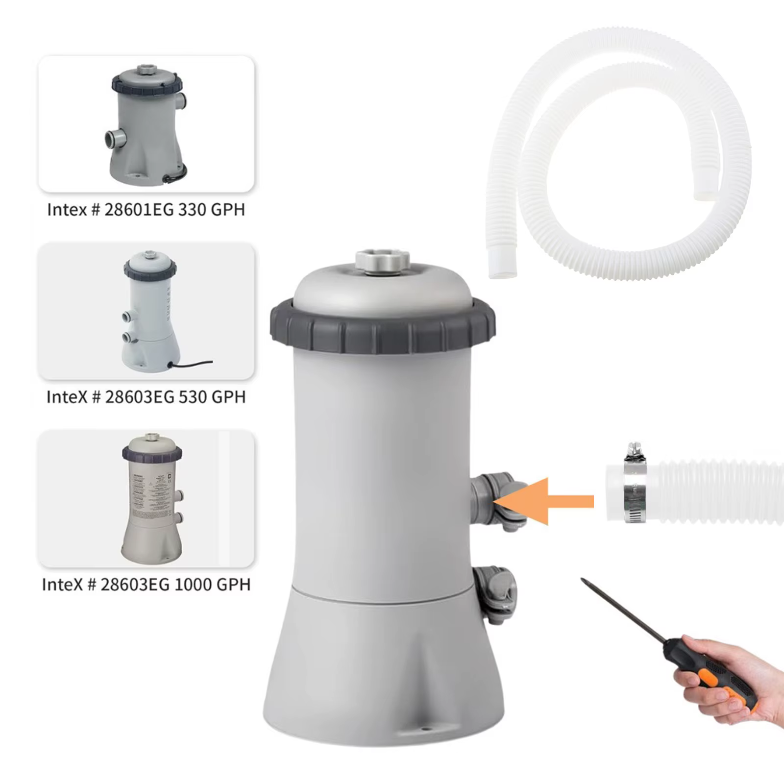 Tuyau de pompe de filtration de piscine de 59 pouces + pinces en acier de 1
