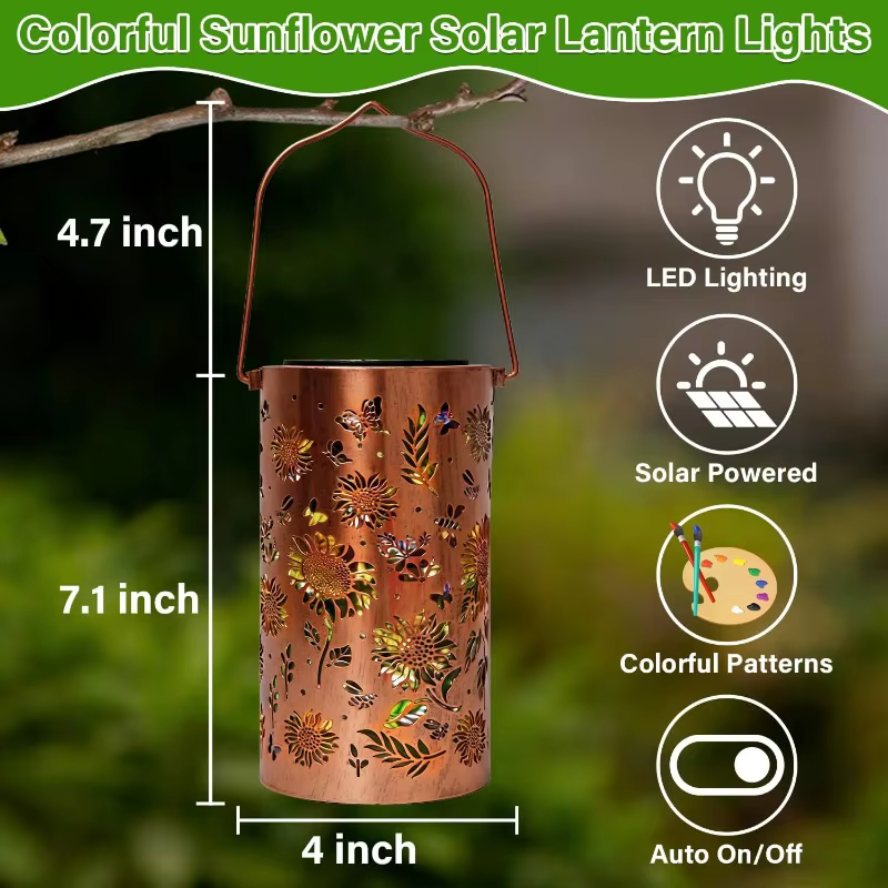 Lanterne solaire portable étanche à projection RGB colorée et durable en forme de tournesol pour la décoration de jardin, de véranda, de pelouse et de cour