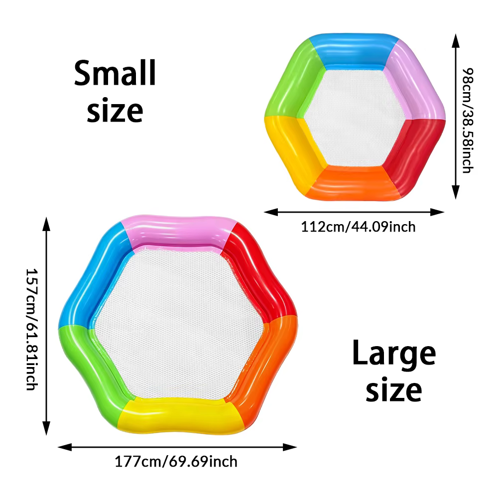 Flotteur gonflable hexagonal arc-en-ciel pour adultes avec siège en maille