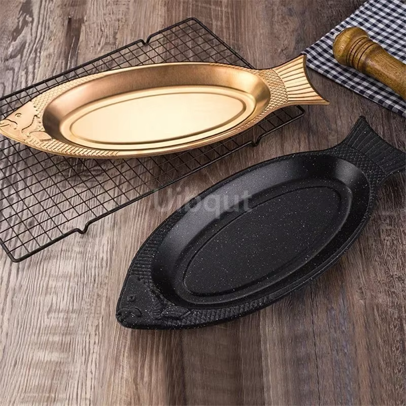 Assiette à poisson cuite à la vapeur en forme de plat assiette à oeufs créative assiette de Barbecue assiettes de plateau assiettes en acier inoxydable de style coréen plats loza