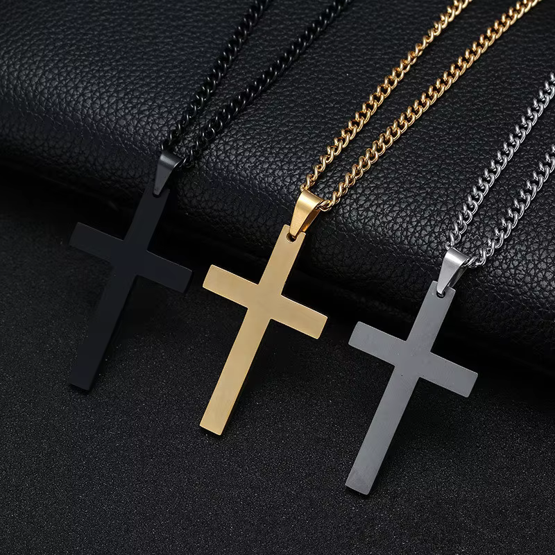 Collier pendentif croix en acier inoxydable pour femmes et hommes, chaîne à maillons, collier à breloques Cool pour garçons et filles, Punk Hip Hop, bijoux cadeau
