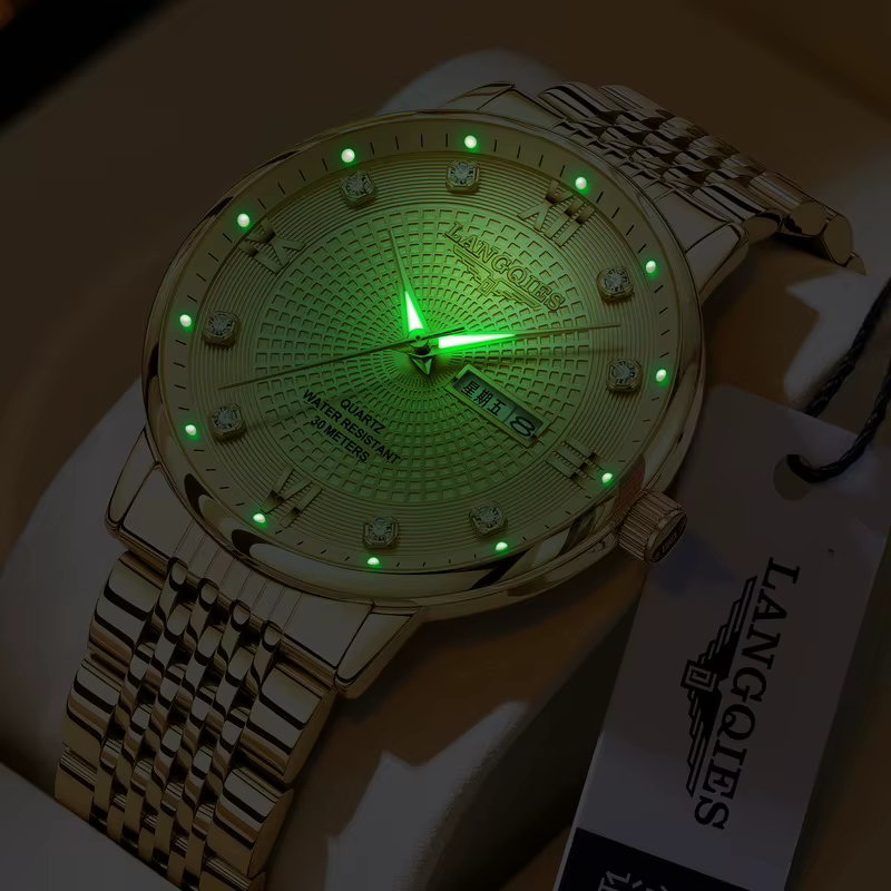 Montre à bracelet en acier pour homme - Montre à quartz étanche et lumineuse avec affichage de la date et du jour