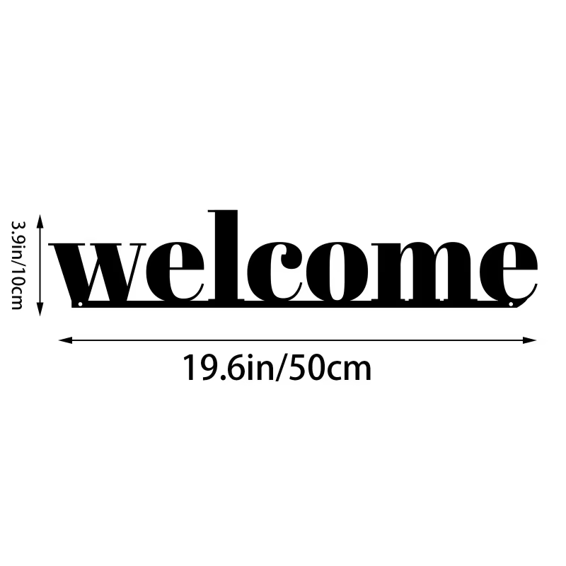 Une élégante décoration de porte d'entrée moderne en métal « Bienvenue », une œuvre d'art murale en fer élégante, idéale pour l'entrée.