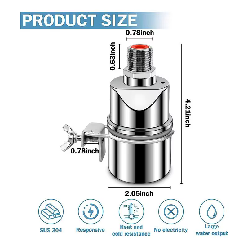 Vanne à flotteur en acier inoxydable KYCOR-1/2 pouce pour réservoir de piscine