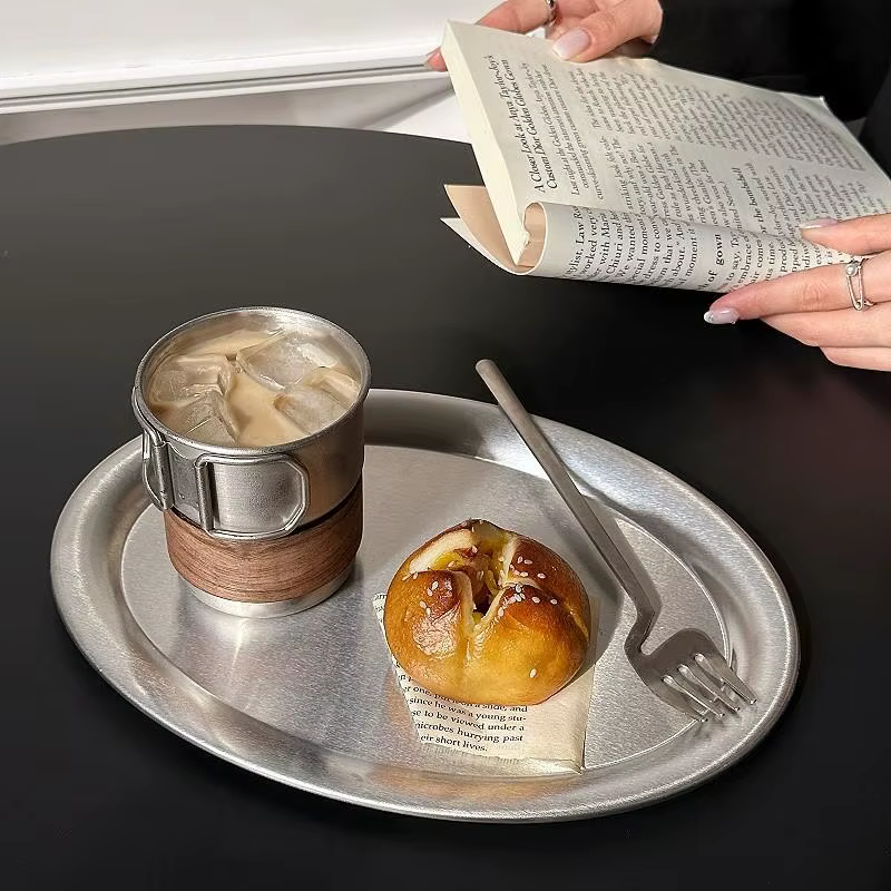 ㈅ Assiettes ovales en acier inoxydable pour poisson, usage domestique, service de repas, assiette peu profonde pour cuisson vapeur, dessert, pâtisserie, décoration, vaisselle de cuisine