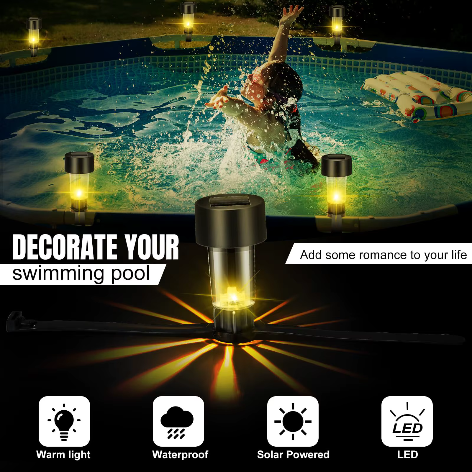 E2 6 pièces cadre de lumière de piscine Led solaire au sol