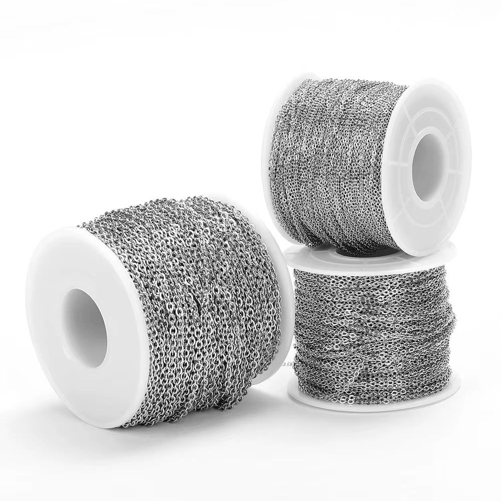 Chaîne en acier inoxydable de 2/10 mètres, maillons couleur or et acier de 1, 1,5 et 2 mm pour la fabrication de bijoux DIY, colliers, bracelets, fournitures en vrac