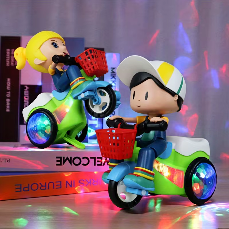 Jouets Robot pour enfants, voiture de cascade rotative, Tricycle électrique dansant, moto, jouet de dessin animé, jouet interactif avec lumière musicale