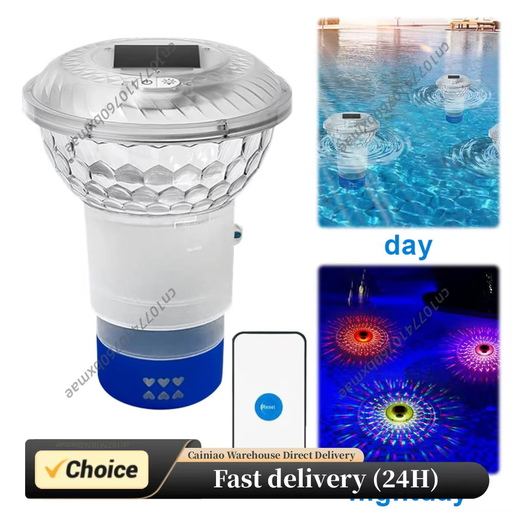 Distributeur de chlore solaire réglable pour piscine avec lumières colorées