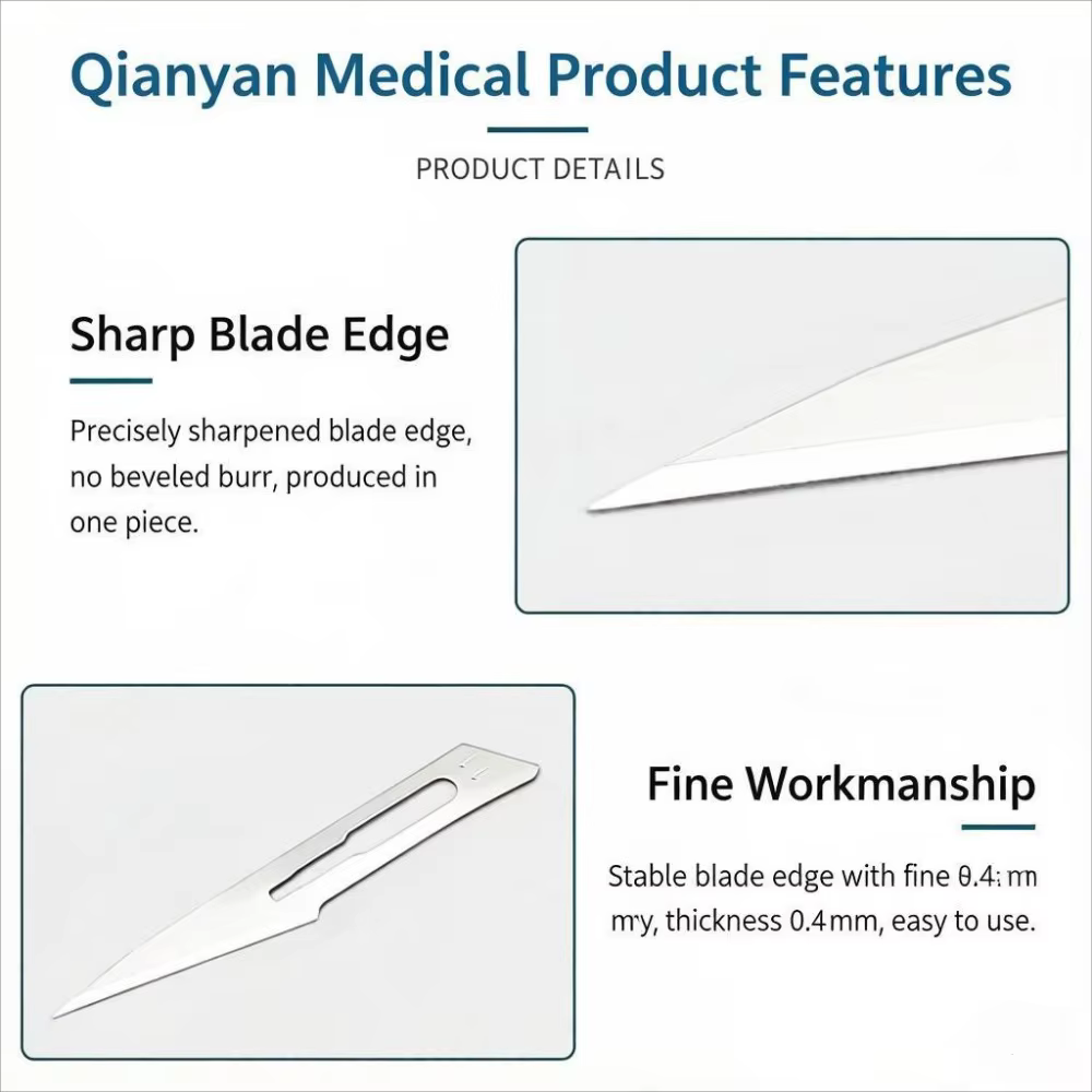 Lames de scalpel dentaire stériles en acier au carbone, lames chirurgicales pour la coupe gingivale et la sculpture en laboratoire