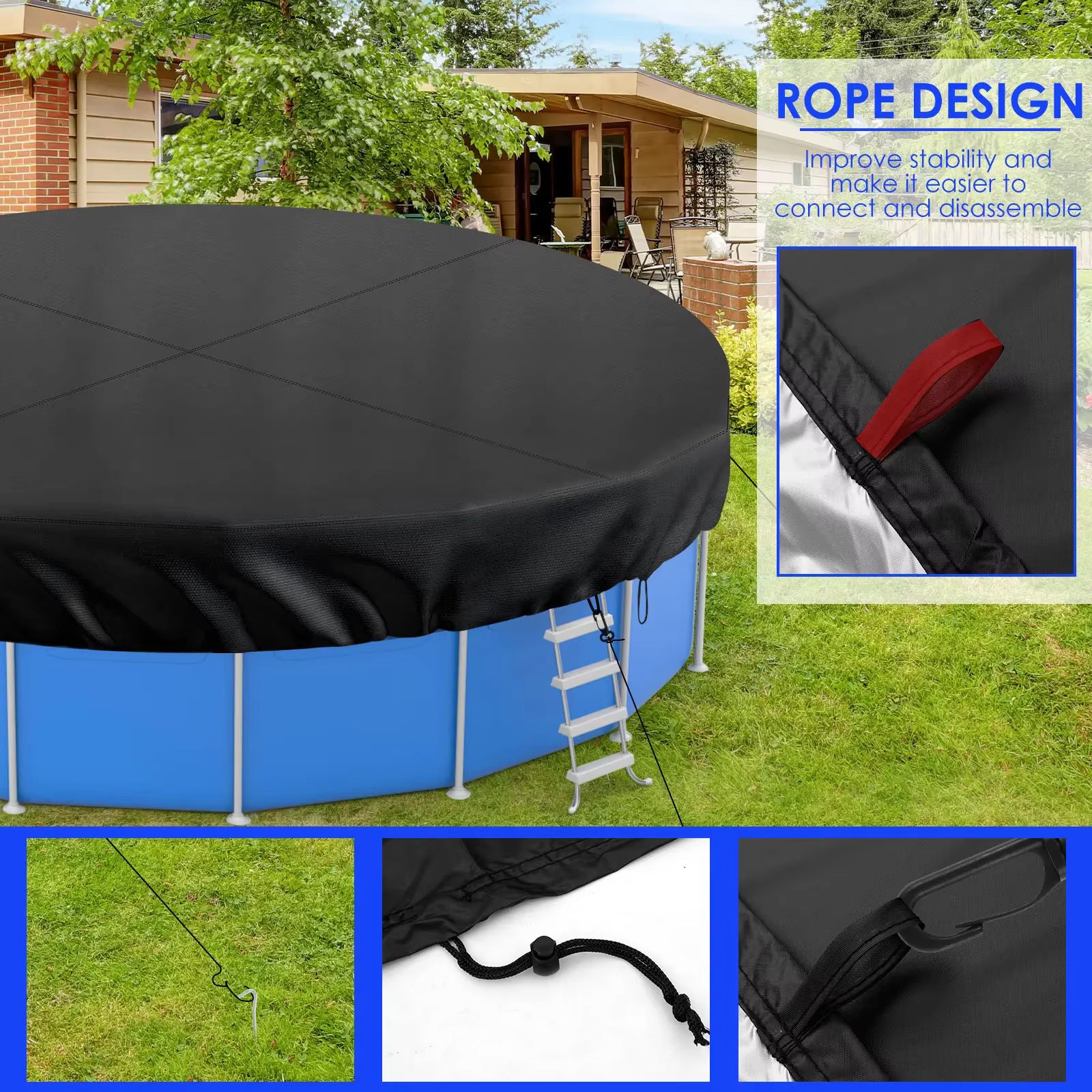 Couverture de piscine ronde avec cordon de serrage