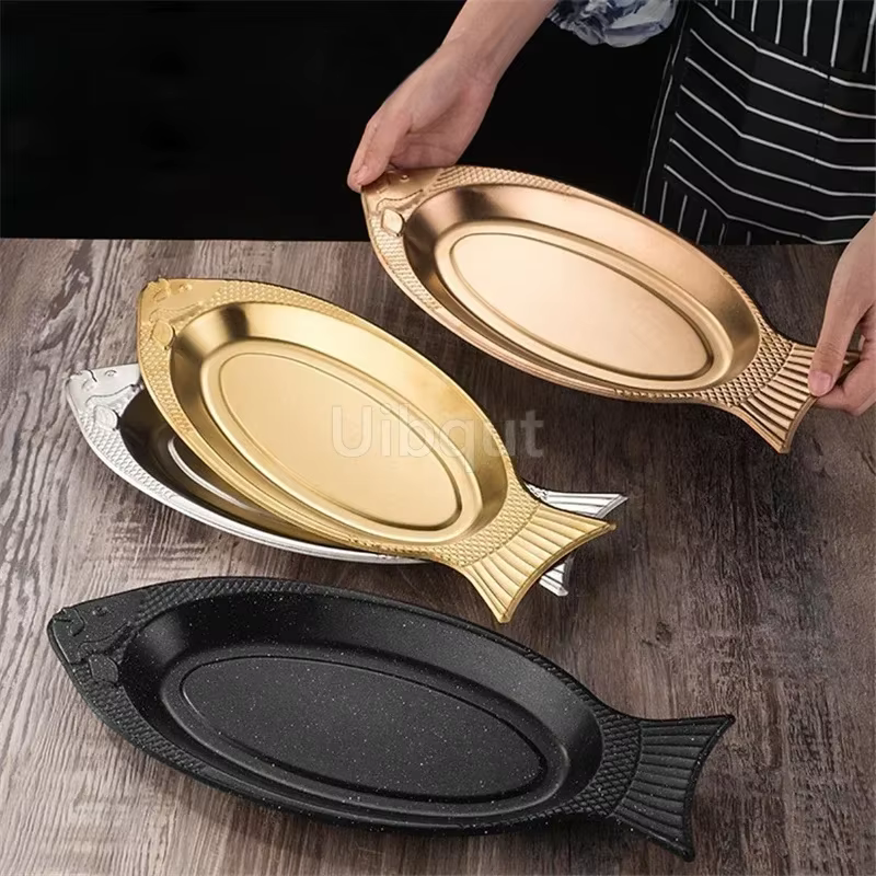 Assiette à poisson cuite à la vapeur en forme de plat assiette à oeufs créative assiette de Barbecue assiettes de plateau assiettes en acier inoxydable de style coréen plats loza