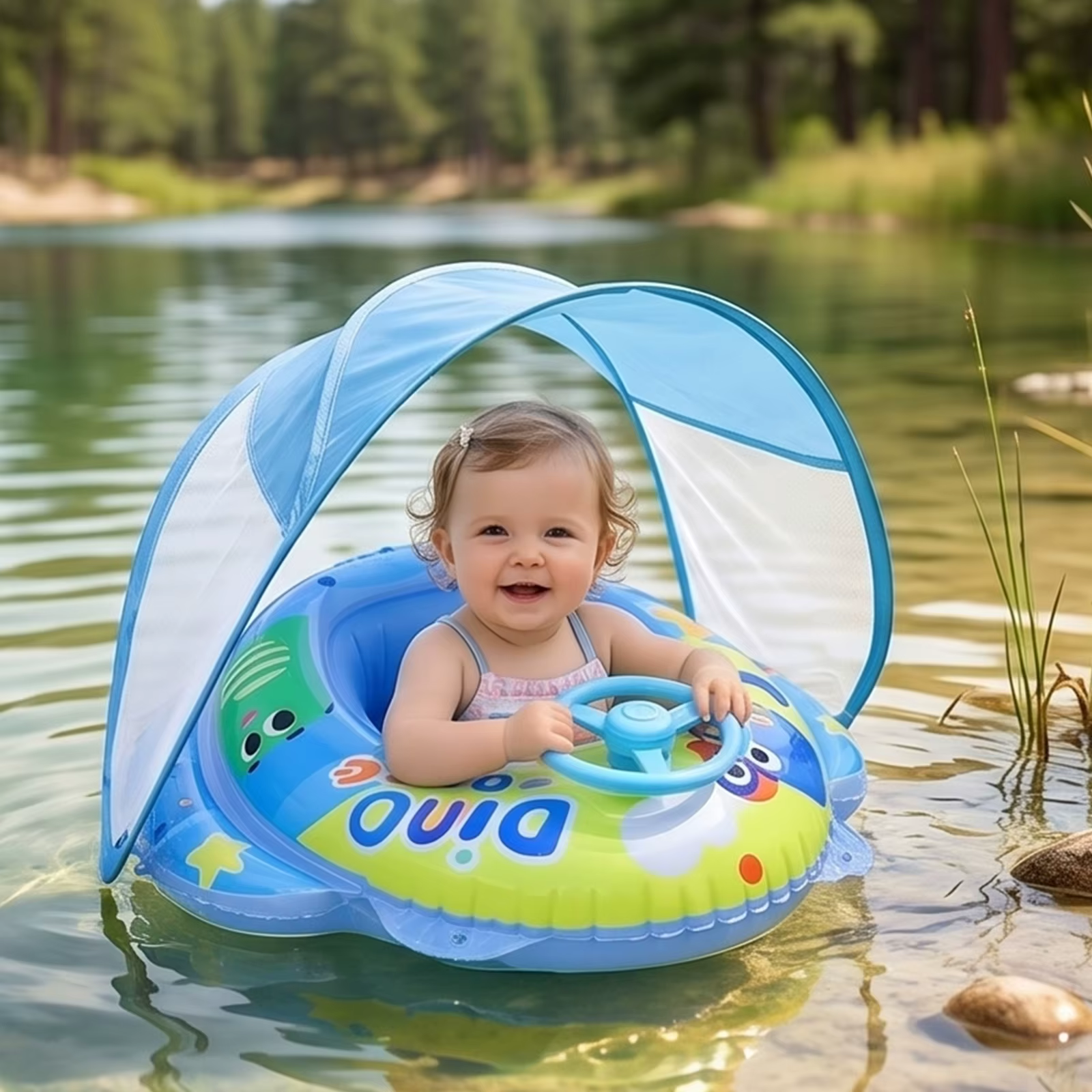 Piscine gonflable pour bébé en PVC amélioré avec auvent et siège anti-basculement avec volant