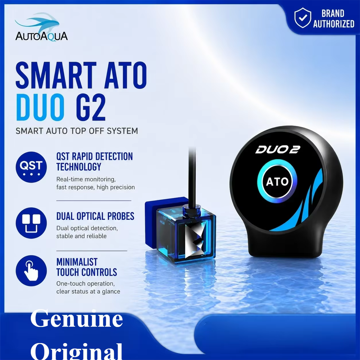 AUTOAQUA Smart ATO Duo G2 SATO-286P Système de remplissage automatique à double capteur optique Pompe silencieuse de sécurité QST pour aquarium de récif et d'eau douce