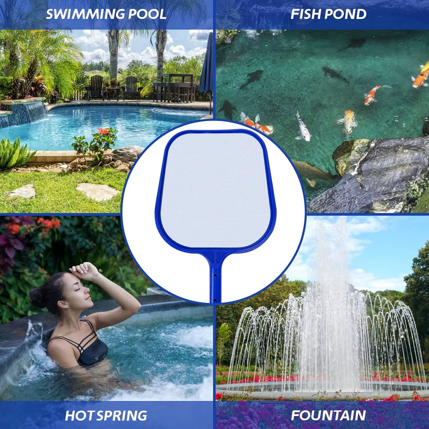 Épuisette de piscine, perche télescopique en aluminium réglable en 5 sections