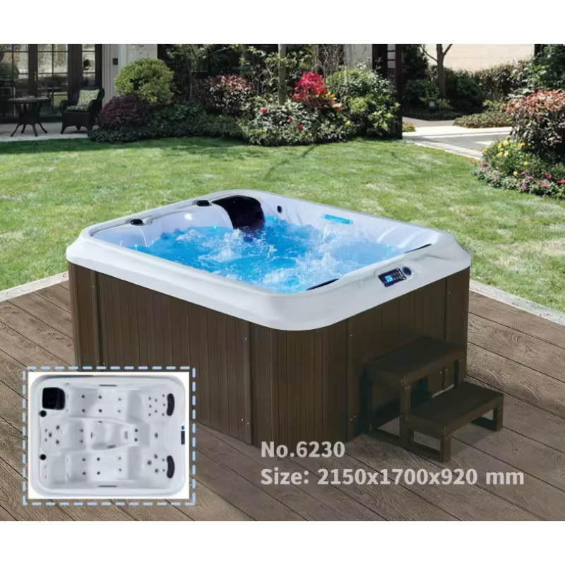 Bain à remous rectangulaire moderne en acrylique blanc pour l'extérieur