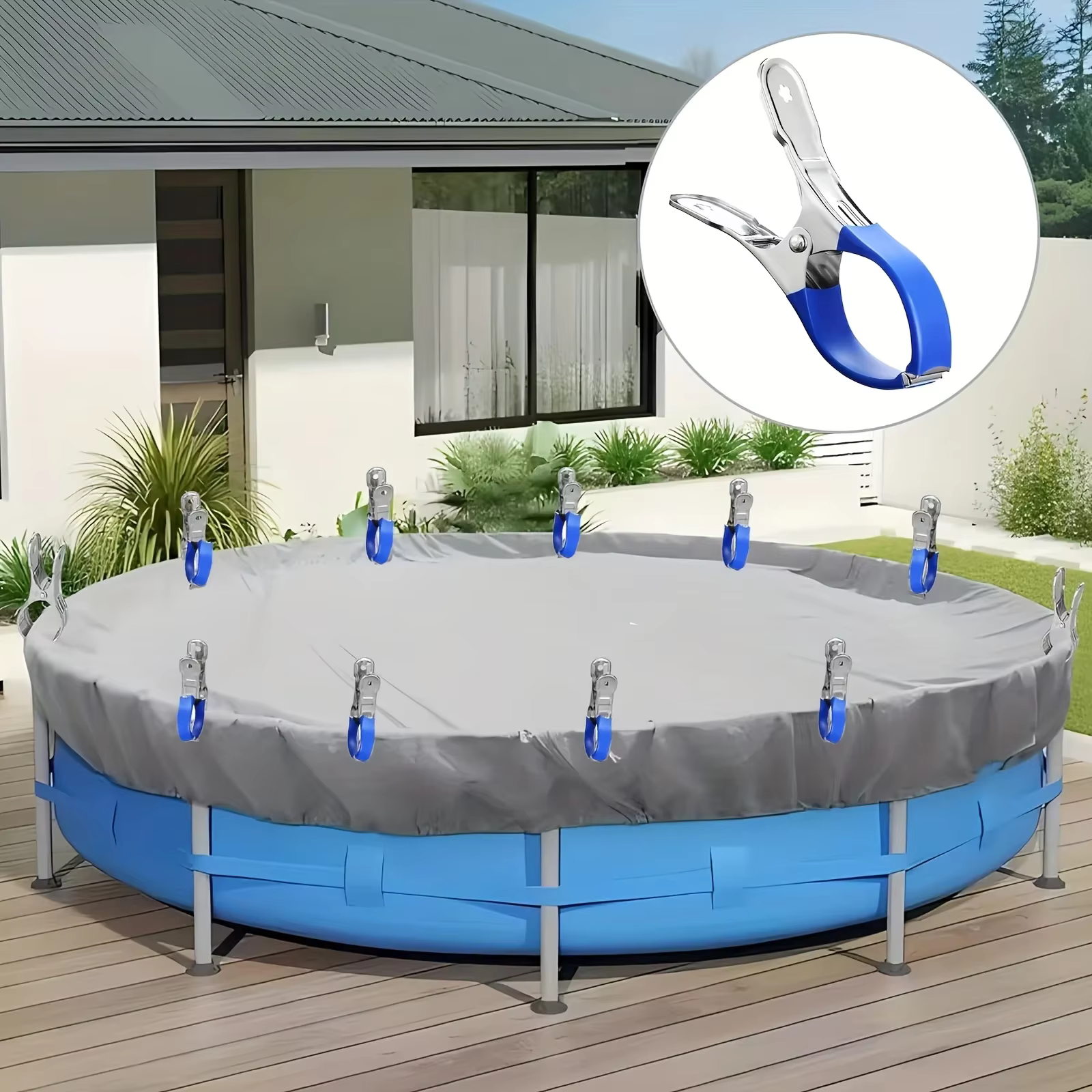 10 pinces de couverture de piscine robustes en acier inoxydable avec poignées en plastique