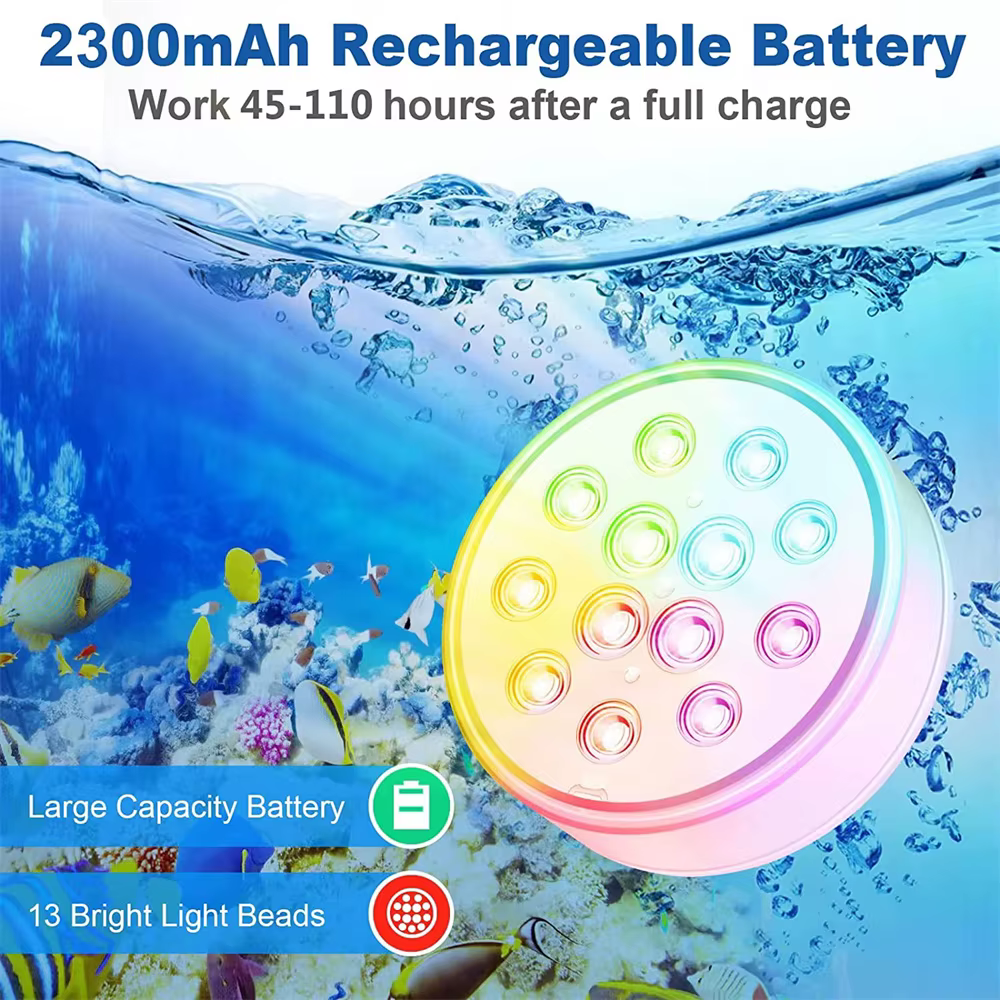 Nouveau USB Rechargeable piscine lumière LED étanche RGB RF télécommande
