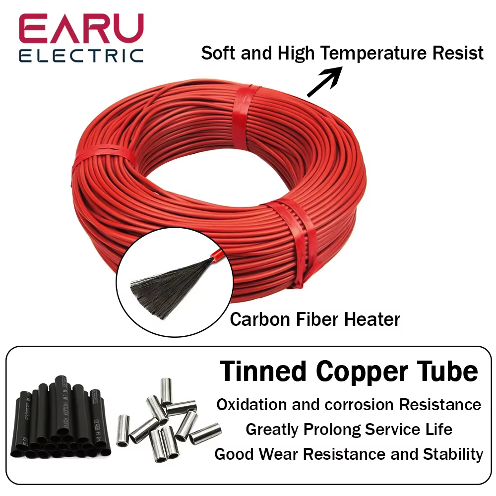 Câble de sol chaud infrarouge de 50 à 200 mètres, 12K, 33ohm/m, bobine de fil chauffant électrique au carbone, fil de Fiber de 3.0mm, ligne directe épaisse