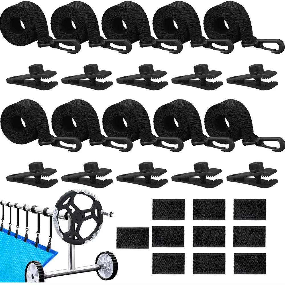 Kit de 36/30/24 pièces de clips et sangles améliorés pour enrouleur de bâche solaire de piscine