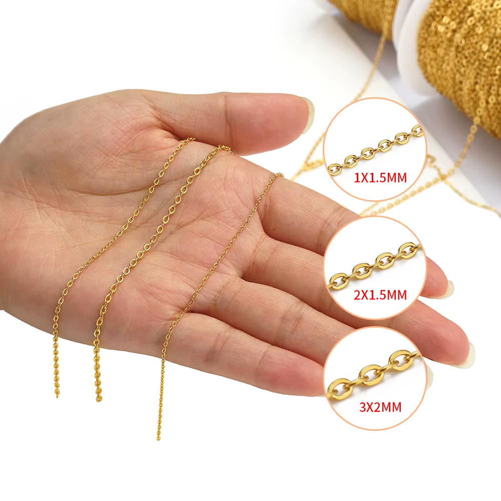 Chaîne en acier inoxydable de 2/10 mètres, maillons couleur or et acier de 1, 1,5 et 2 mm pour la fabrication de bijoux DIY, colliers, bracelets, fournitures en vrac