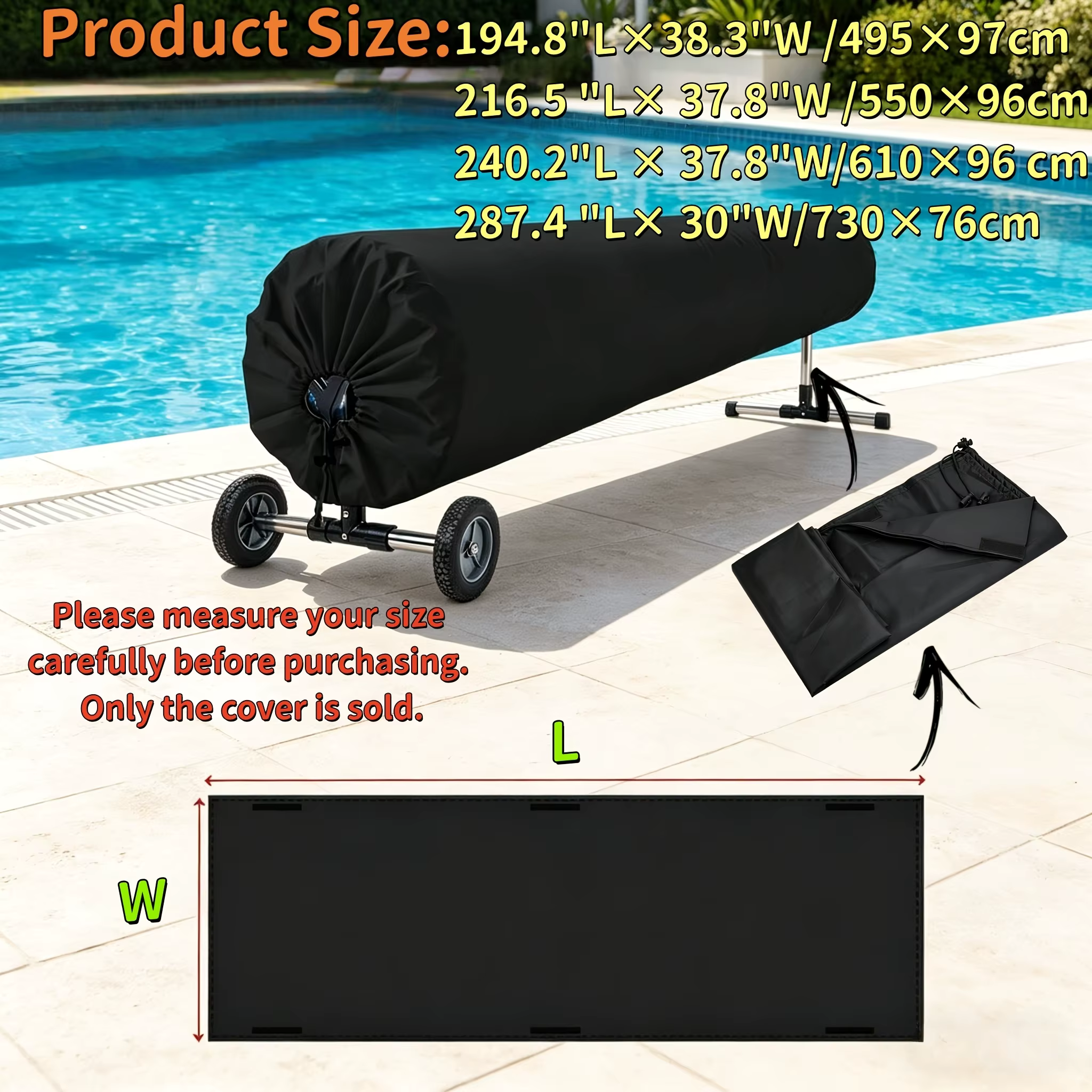 Housse de protection pour enrouleur solaire de piscine avec cordon de serrage et sangles pour piscines hors sol et