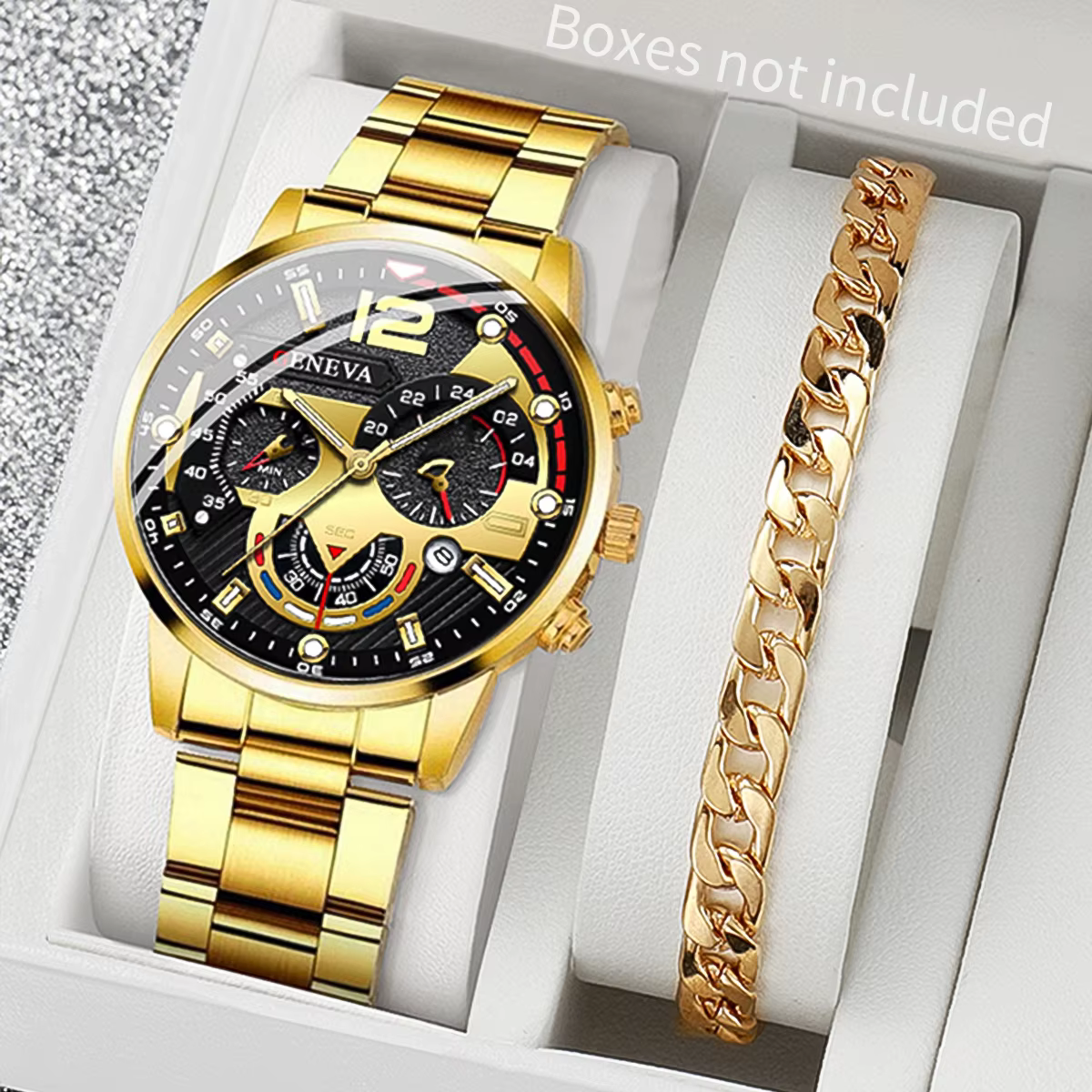 2 pièces hommes montres d'affaires mode bande en acier mâle analogique Quartz montre Bracelet ensemble Relogio Masculino Reloj Hombre (sans boîte)