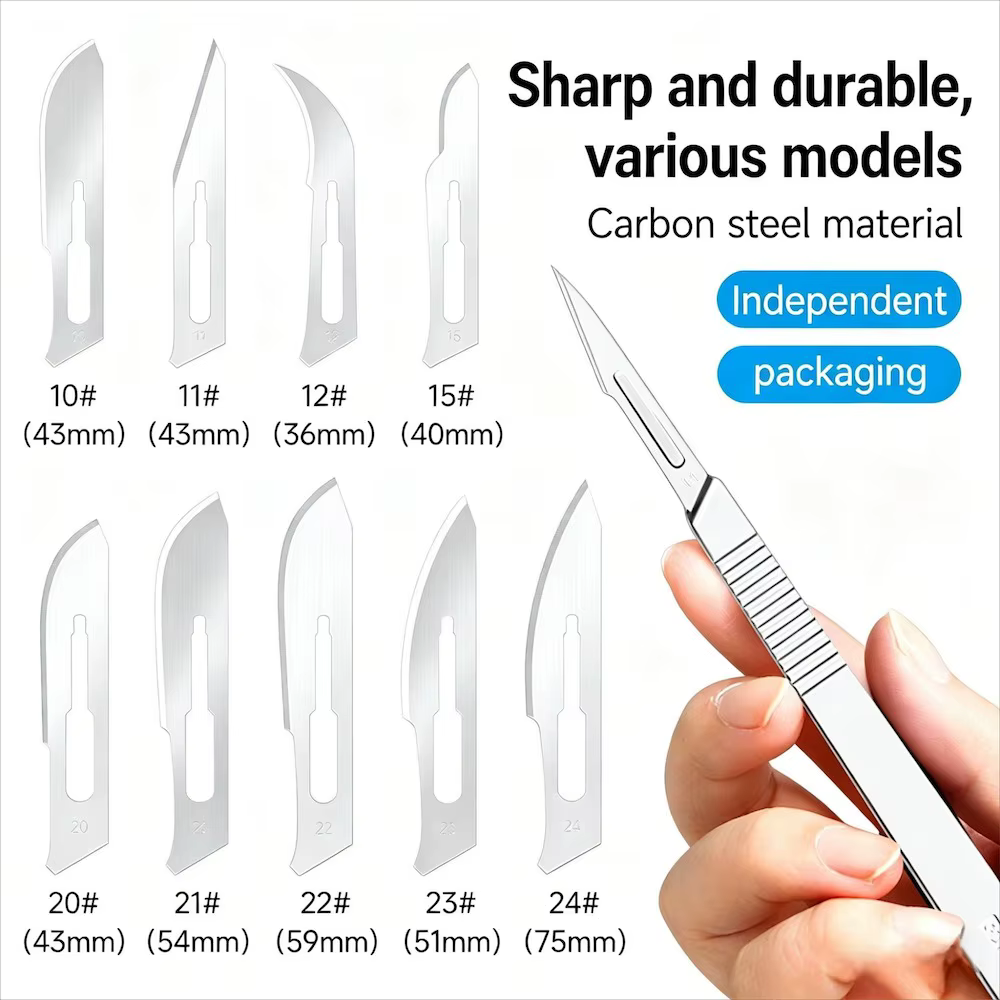 Lames de scalpel dentaire stériles en acier au carbone, lames chirurgicales pour la coupe gingivale et la sculpture en laboratoire