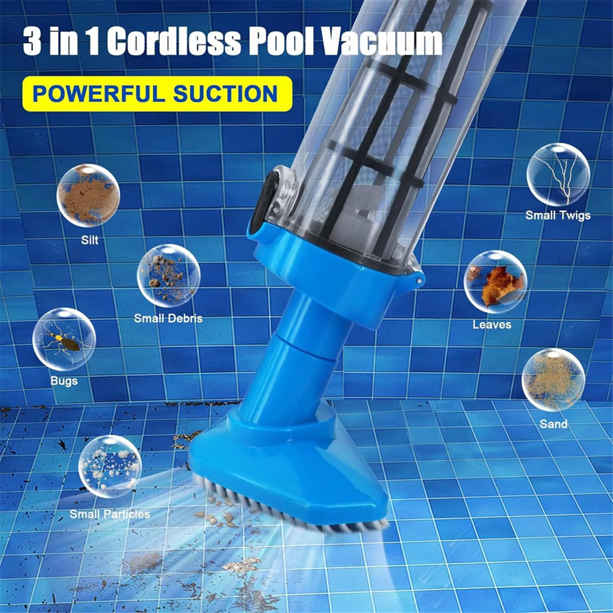 US PLUG Aspirateur de piscine sans fil 3 en 1