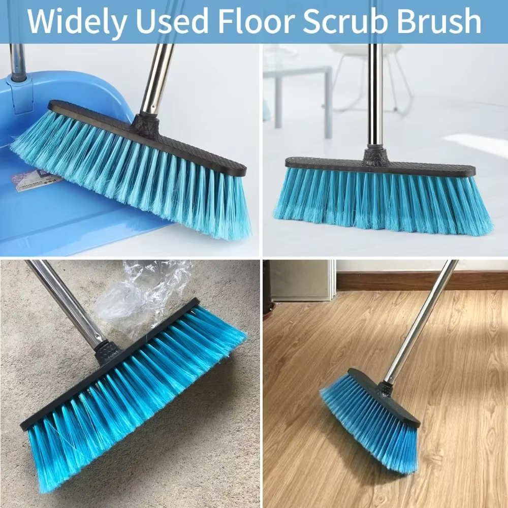 Balai de nettoyage de sol avec manche long réglable, balais à coulis à poils rigides, épurateur pour nettoyer la salle de bain, la cuisine et le cour