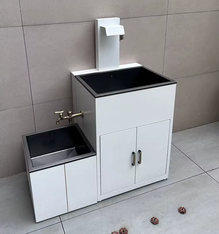 Lavabo de balcon extérieur cour blanc Simple sur pied inter-plateforme bassin terrasse jardin piscine mur évier
