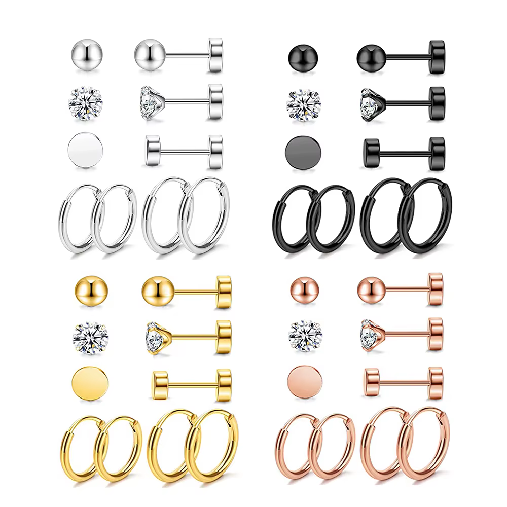 5 paires de ensembles de boucles d'oreilles pour femmes classiques et à la mode en acier inoxydable