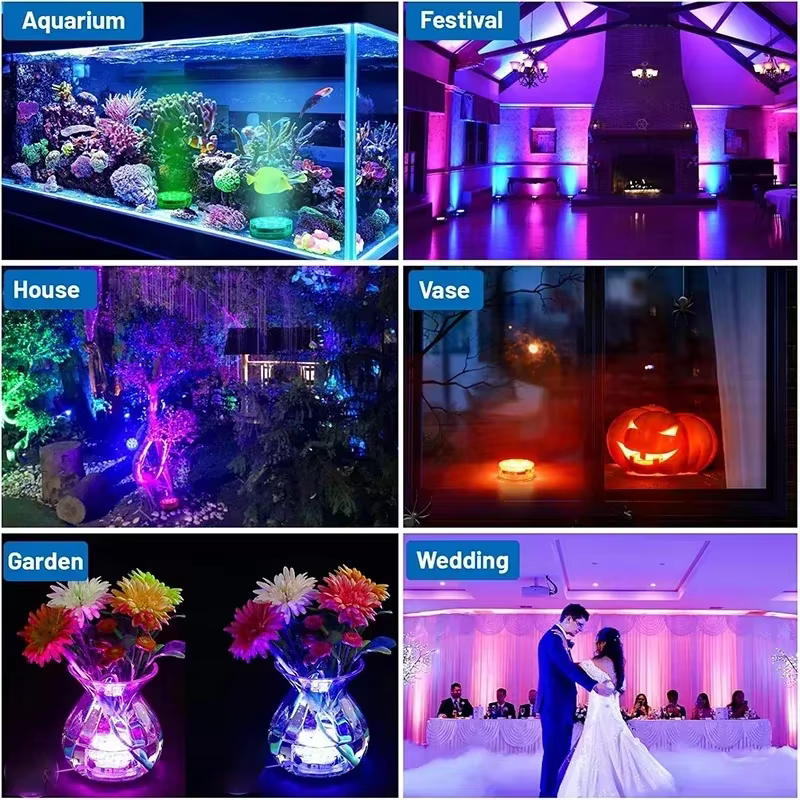 Lumières LED submersibles RGB sous-marines étanches avec télécommande