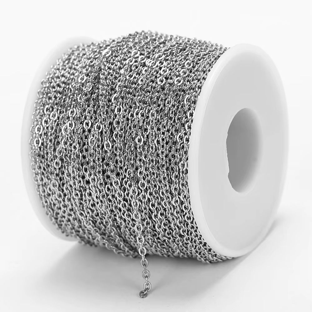 Chaîne en acier inoxydable de 2/10 mètres, maillons couleur or et acier de 1, 1,5 et 2 mm pour la fabrication de bijoux DIY, colliers, bracelets, fournitures en vrac