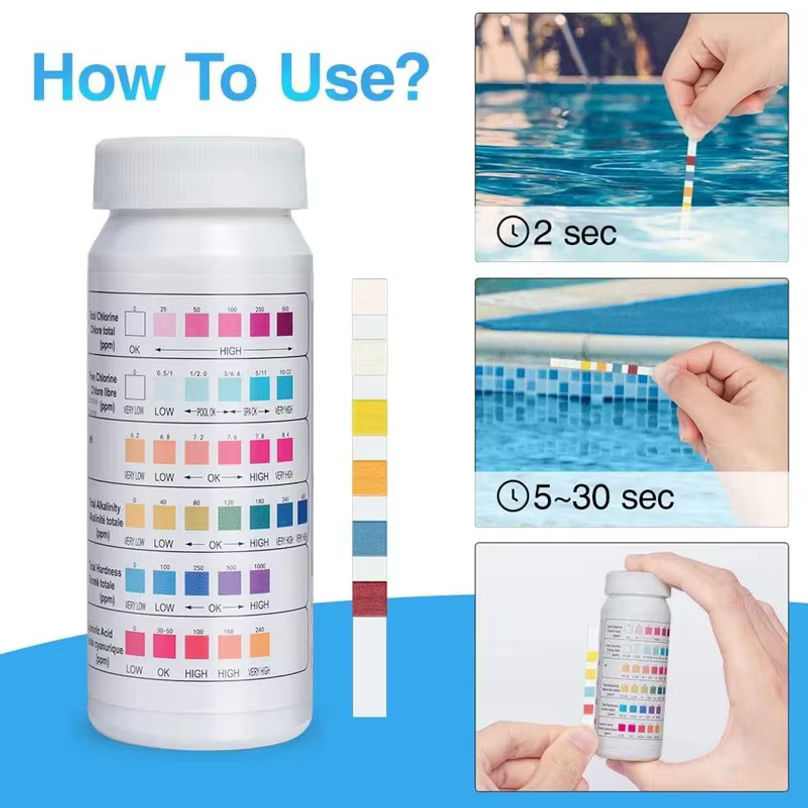50 pièces de bandelettes de test de pH 6 en 1 pour piscine