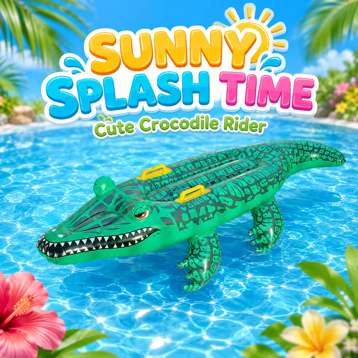 1PC Flotteur gonflable en forme de crocodile avec poignées