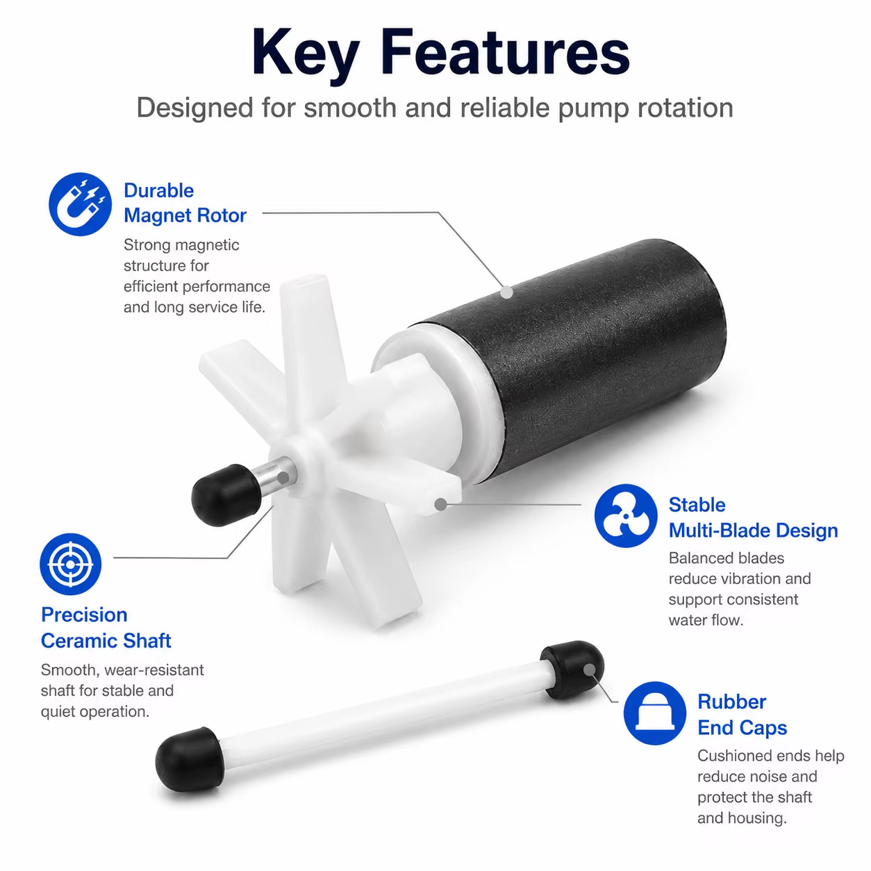 Pièces détachées pour pompes submersibles à turbine en céramique ; turbines de pompe disponibles en différentes tailles ; accessoires pour mini aquariums
