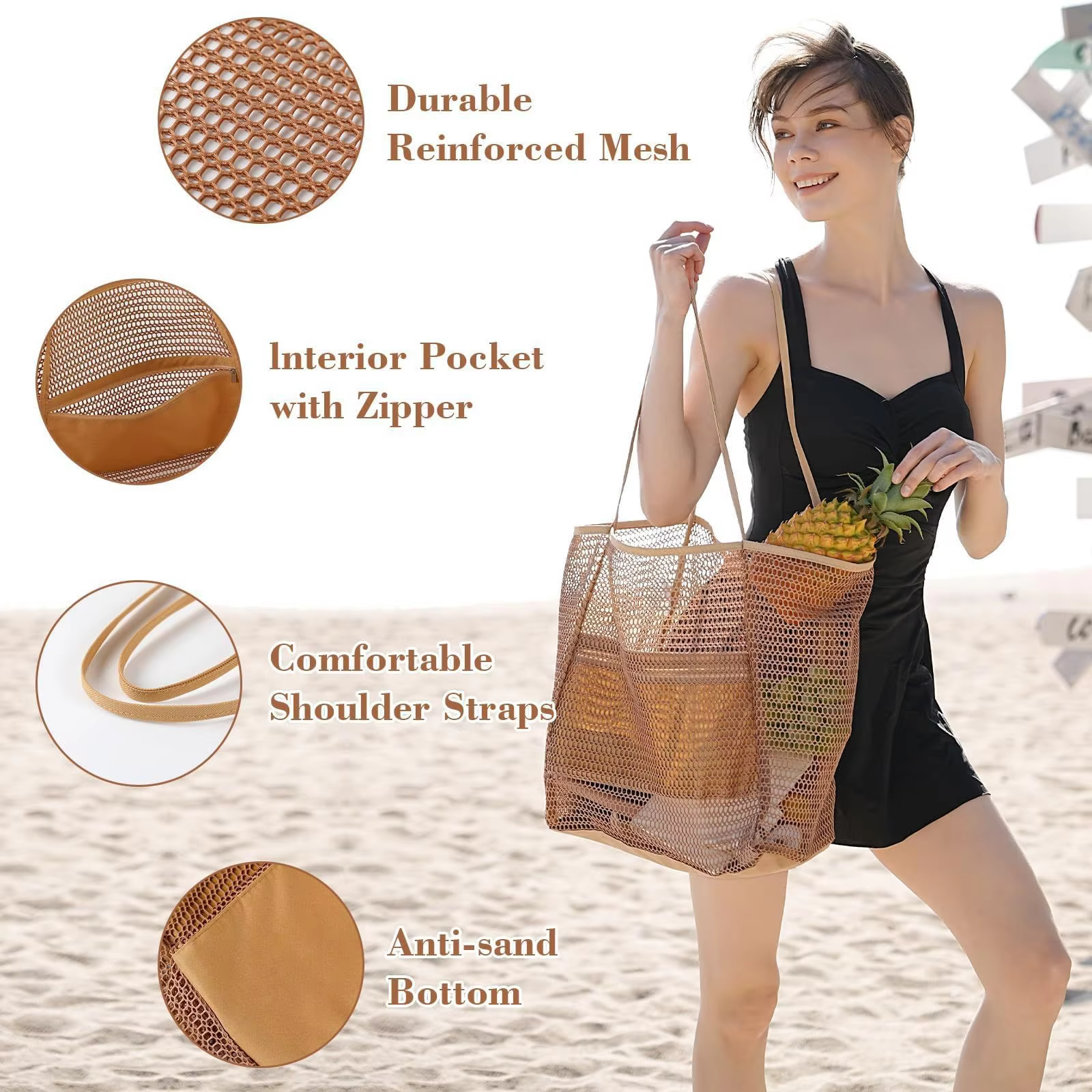 Sac de plage en maille pour femmes