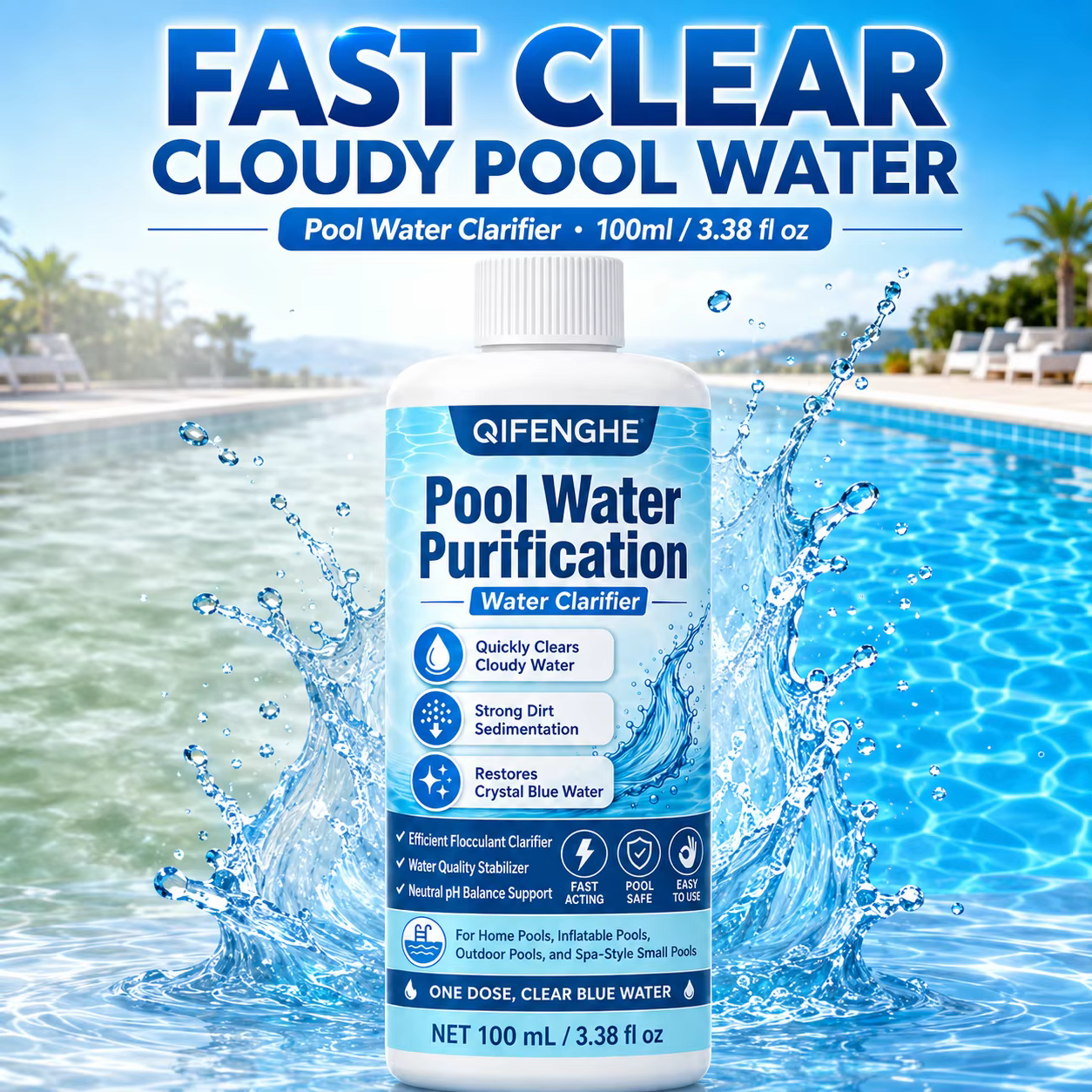 Clarifiant pour piscine pour eau boueuse, piscine domestique, piscine de jardin et piscine pour enfants