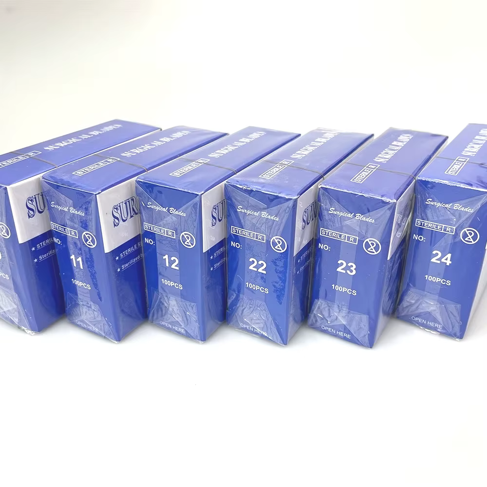 Lames de scalpel chirurgical 100 pièces en acier au carbone, support de couteau médical, pour dissection, découpe, réparation de téléphone, sculpture, stérilisées
