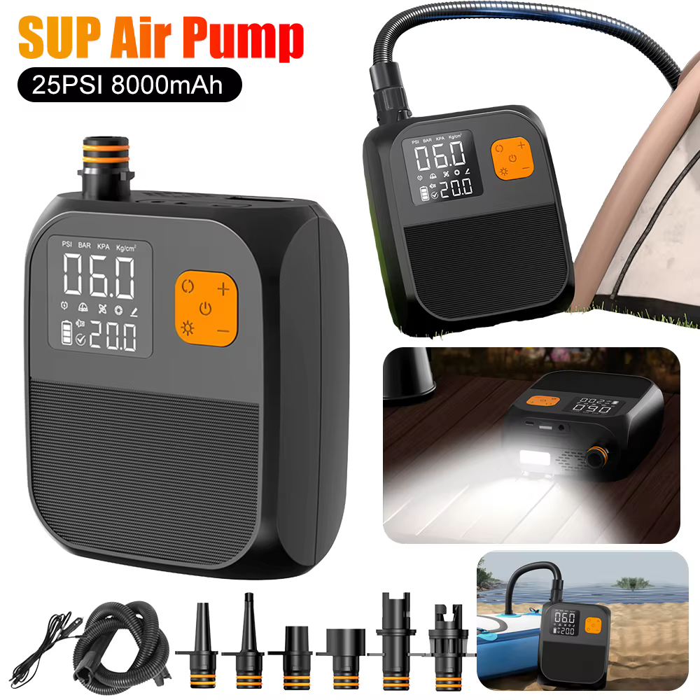 Pompe électrique pour paddle board 25 PSI, pompe électrique portable pour paddle board gonflable, kayaks, bateaux, pompe à air 25 PSI