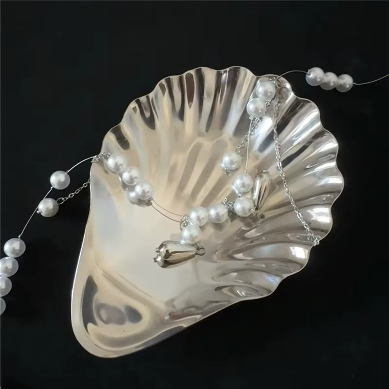 Assiette en acier inoxydable en forme de coquille, assiette en métal pour fromage, Dessert, vaisselle, rangement, assiette à bijoux, décoration de Table
