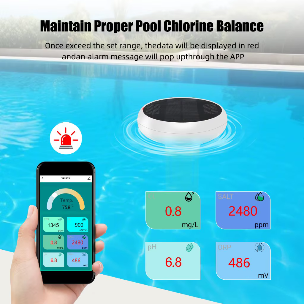 Testeur de qualité de l'eau solaire Tuya Zigbee 7 en 1 pour piscine : PH