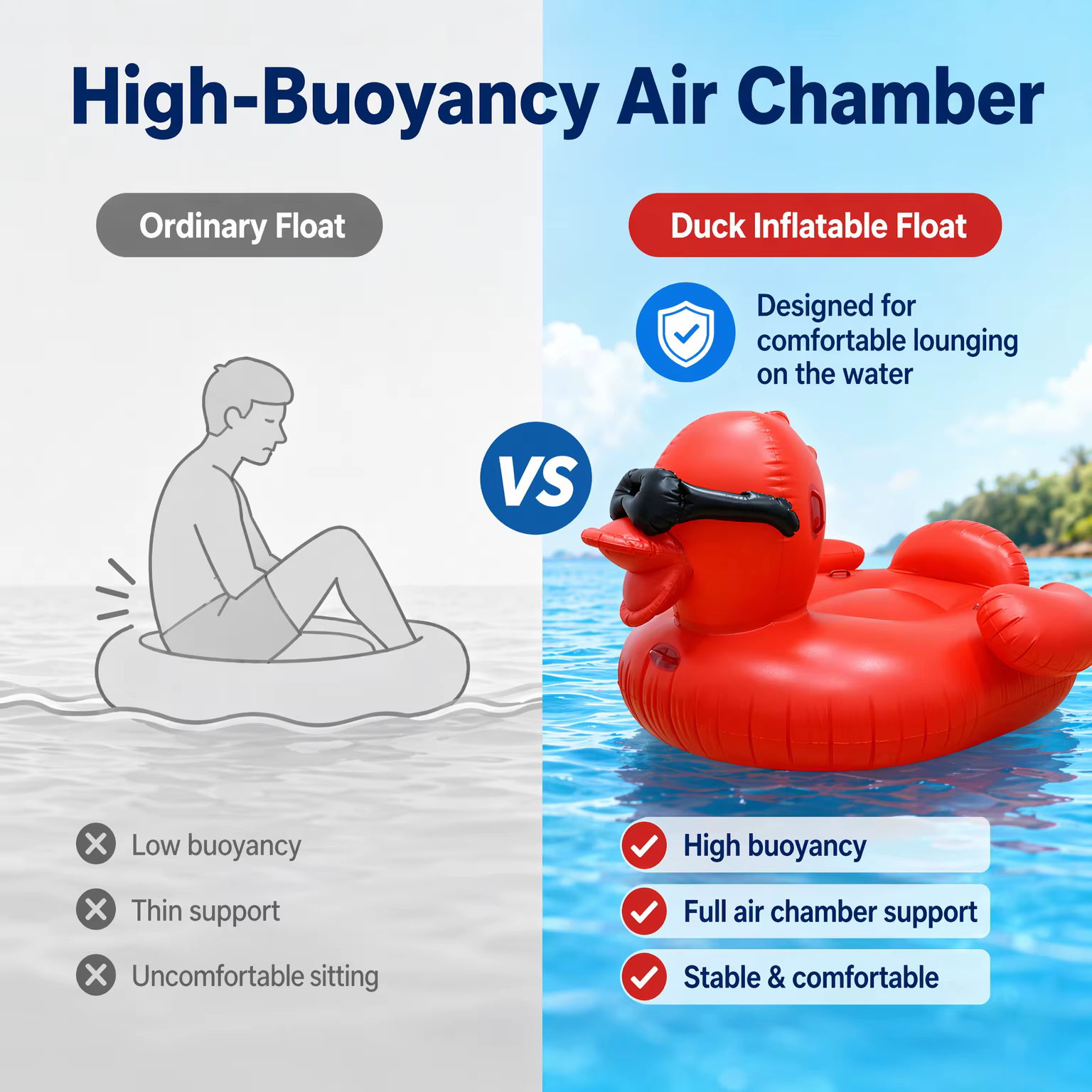 Grande flotteuse gonflable en forme de canard rouge pour piscine