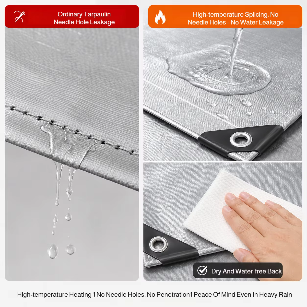 Bâche imperméable double épaisseur en PVC robuste avec revêtement argenté