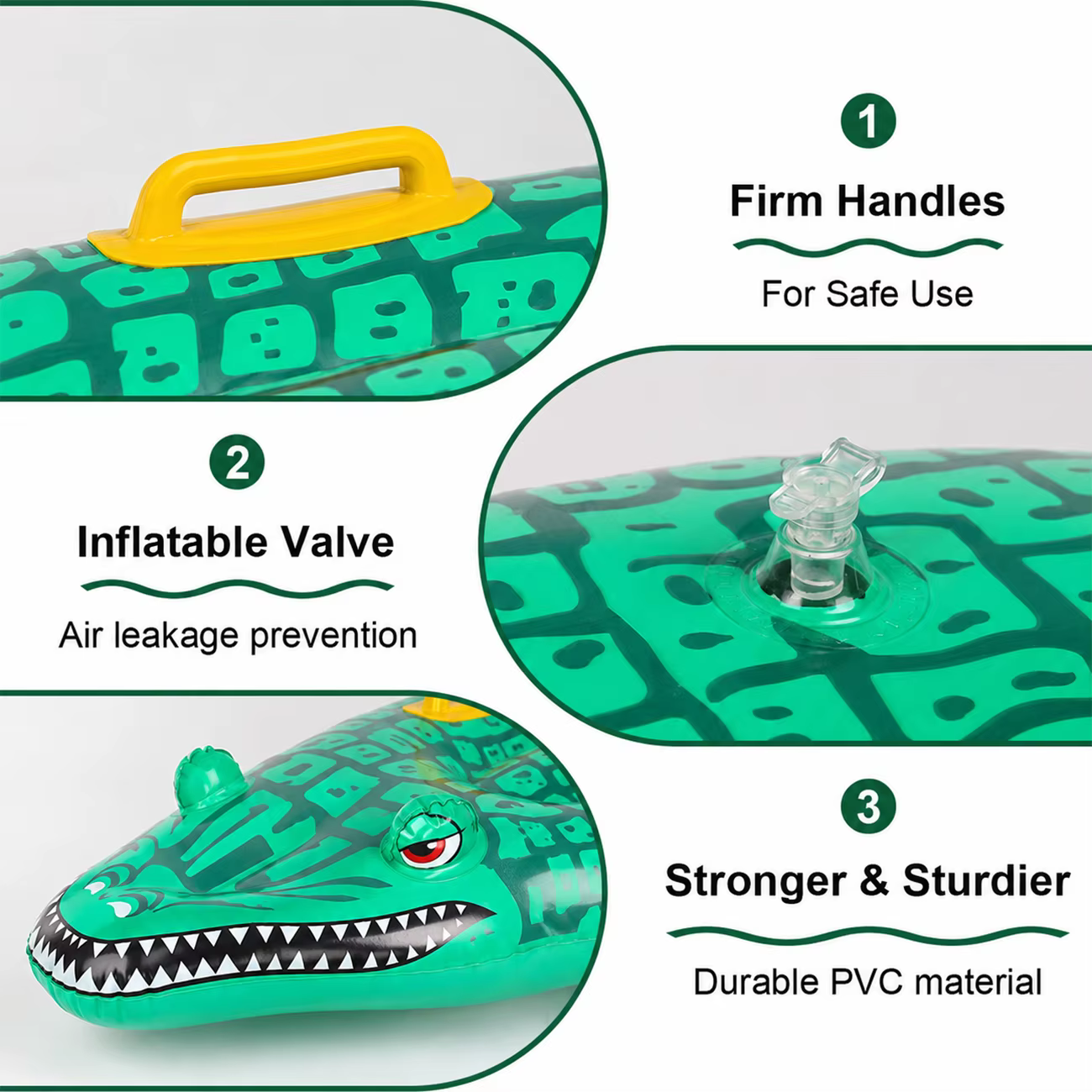 1PC Flotteur gonflable en forme de crocodile avec poignées