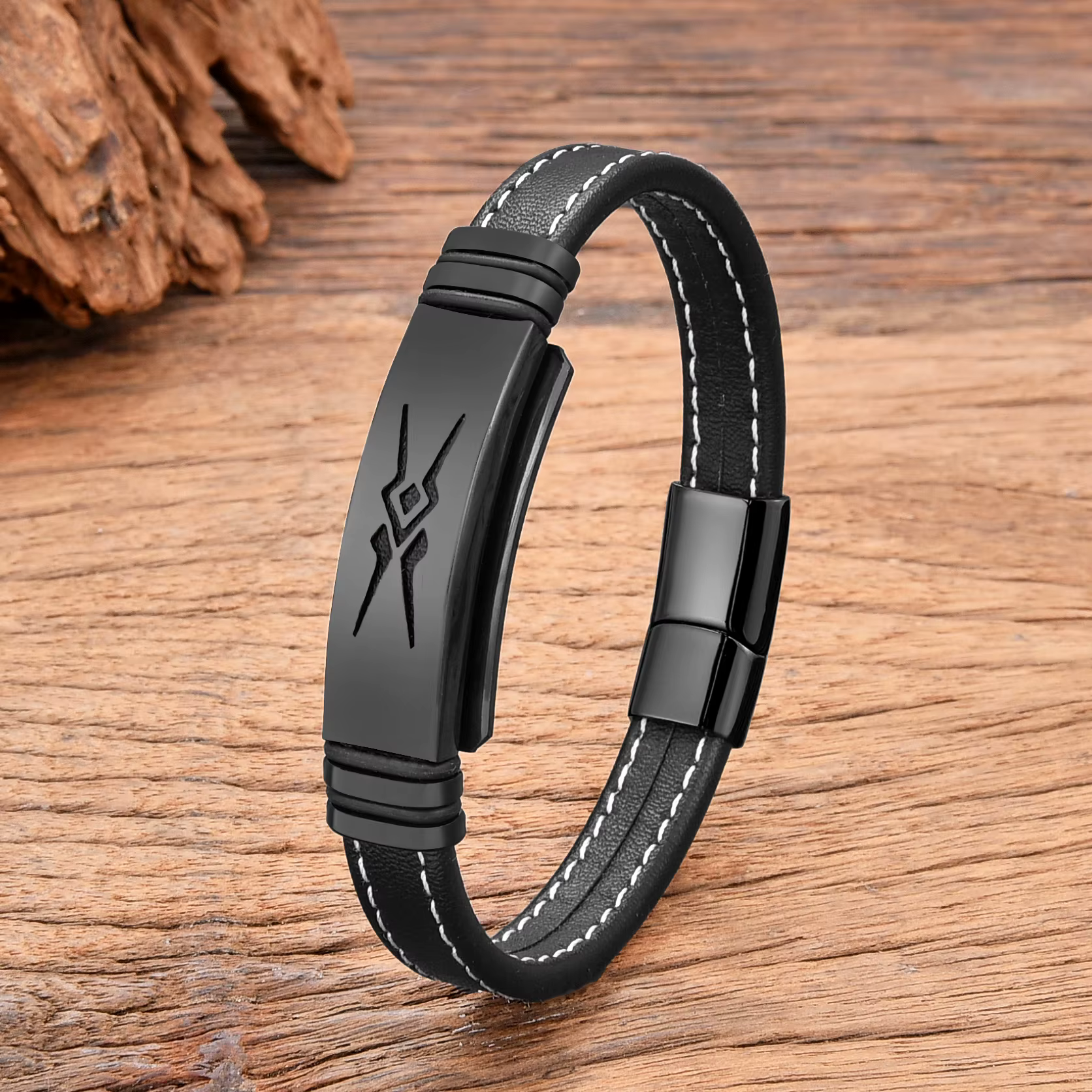 Bracelet en acier inoxydable pour hommes, corde en cuir tressé multicouche, bijoux faits à la main, Hip-Hop, Punk, nouveau, 2024