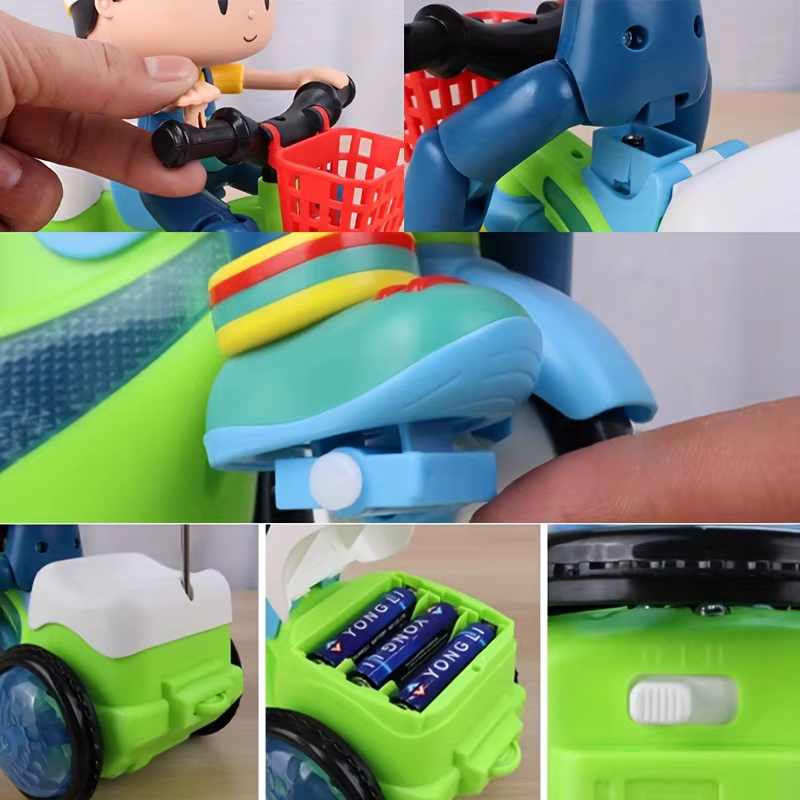 Jouets Robot pour enfants, voiture de cascade rotative, Tricycle électrique dansant, moto, jouet de dessin animé, jouet interactif avec lumière musicale